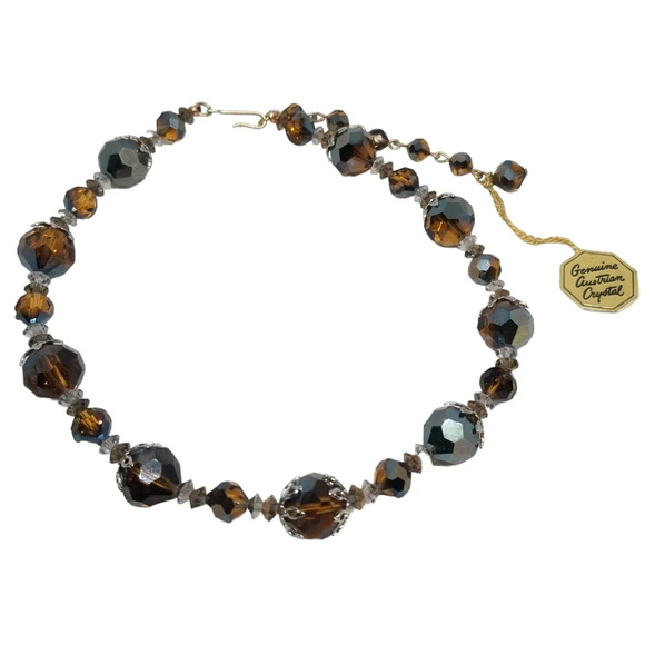 1950S AMBER COLORED AUSTRIAN CRYSTAL CHOKER NECKLACE WITH ORIGINAL TAG - Picture 1 of 7